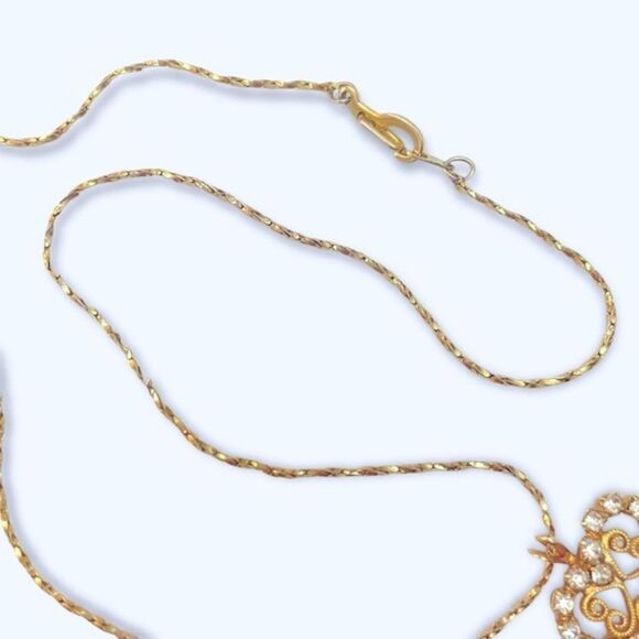 Vintage Gold Rhinestone Heart Necklace - Picture 4 of 5